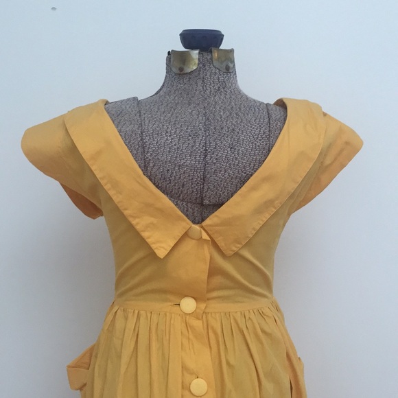 Mustard yellow collared dress w/ deep v back - Picture 6 of 8